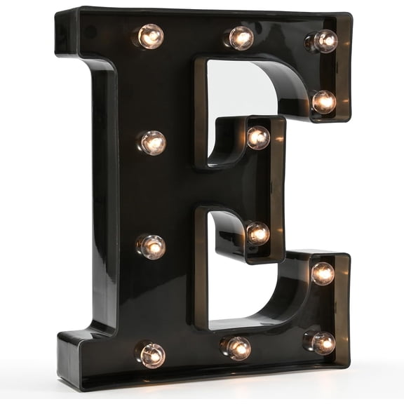 Light Up Black Alphabet Marquee Letters Sign LED Marquee Number Lights Sign for Night Light Home Bar Christmas Lamp Birthday Party Wedding Decoration E