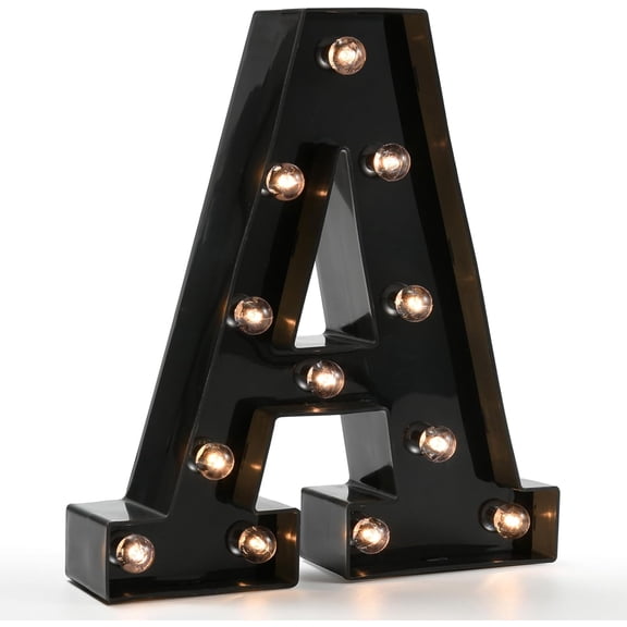 Light Up Black Alphabet Marquee Letters Sign LED Marquee Number Lights Sign for Night Light Home Bar Christmas Lamp Birthday Party Wedding Decoration A
