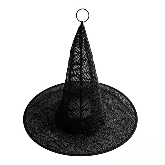 Light Up Black Mesh Witch Hat Hanging Lamp, Glowing Halloween Cone Ornament with Hanging Ring & Multiple Light Modes, Spooky Pendant Decor for Porch, Tree, Window, Indoor & Outdoor Party