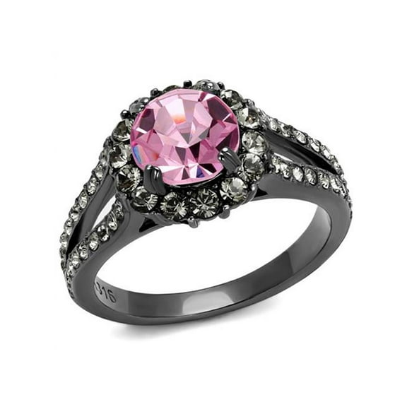 Light Black Stainless Steel 2.87 Ct Light Rose Crystal Halo Engagement Ring Size 7
