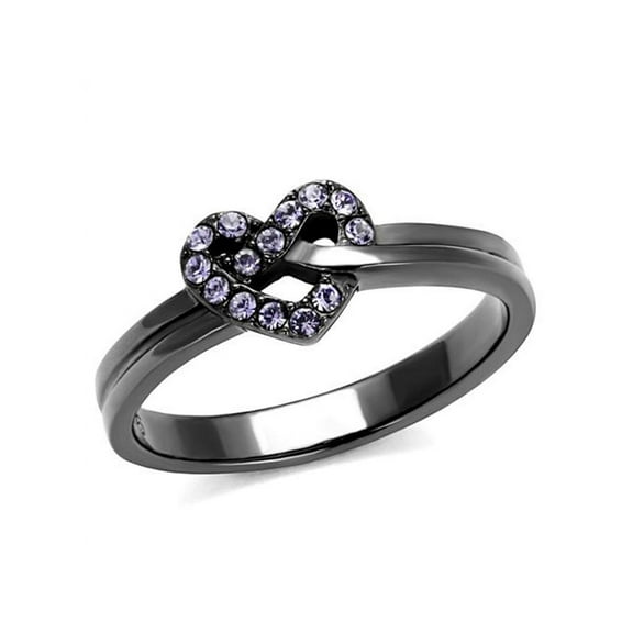 Light Black Stainless Steel and Light Amethyst Crystal Fashion Ring Womens Size 6