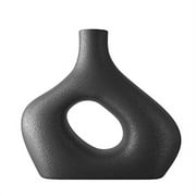 Light Black Vase- Matte Black Geometric Donut Vase. Nordic Vase for Stylish Minimalist Home. 8” Light Black Ceramic Flower Vase for Modern Table, Mantel, Bookshelf. Light Black Vases for Home (Black)