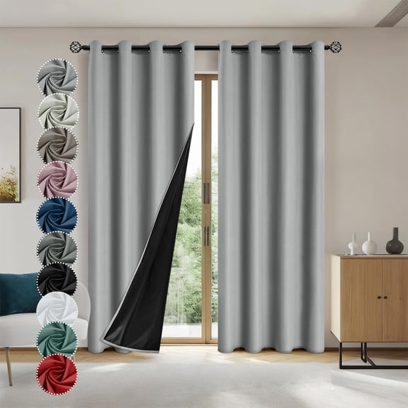 Light Blocking Curtains Polyester Pongee Laminated Perforated Style Concise Design Sun Protection Heat Insulating Soundproof Blackout Drapes for Bedroom Window Privacy and Comfort Akmoler