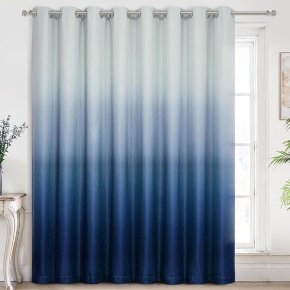 Light Blocking Ombre Curtains, Blue and Greyish White Gradient, Room Darkening Thermal Insulated, Grommet Top, for Bedroom and Living Room, 100x84 Inches, 1 Panel