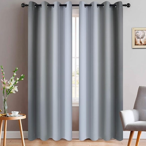 Light Blocking Ombre Curtains, Greyish White and Grey Gradient Color Curtains, Room Darkening Grommet Window Drapes for Bedroom(52x90 Inch, Grey, 2 Panels)