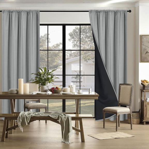 Light-Blocking Rod-Pull Curtains - Polyester Pongee Fabric, Sun-Blocking, Heat-Insulating & Soundproof, Designed for Living Room, Fits Most Standard Curtain Rods for Easy Hanging