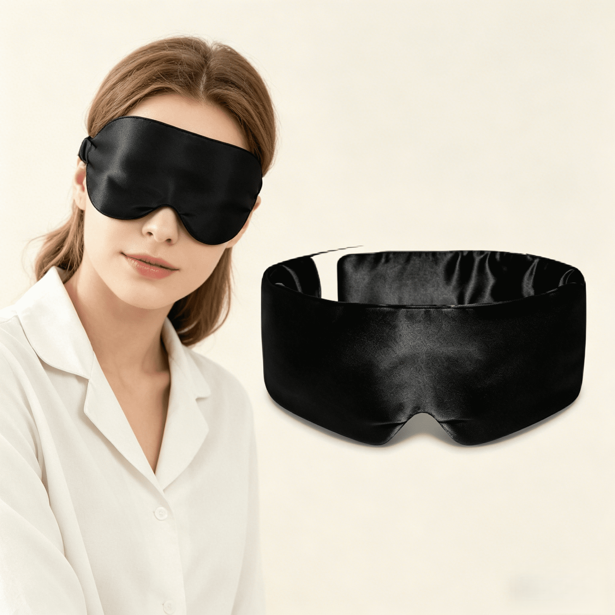 Light-Blocking Sleep Blindfold, Satin Eye Mask for Women and Men, Sleep Essential for Bedtime and Daytime Naps, Black