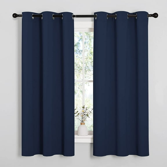 Light Blocking Thermal Insulated Solid Grommet Top Blackout Curtains/Drapes/Panels for Kid's Room (Navy, 1 Pair, 42 x 63 Inch) Navy 42