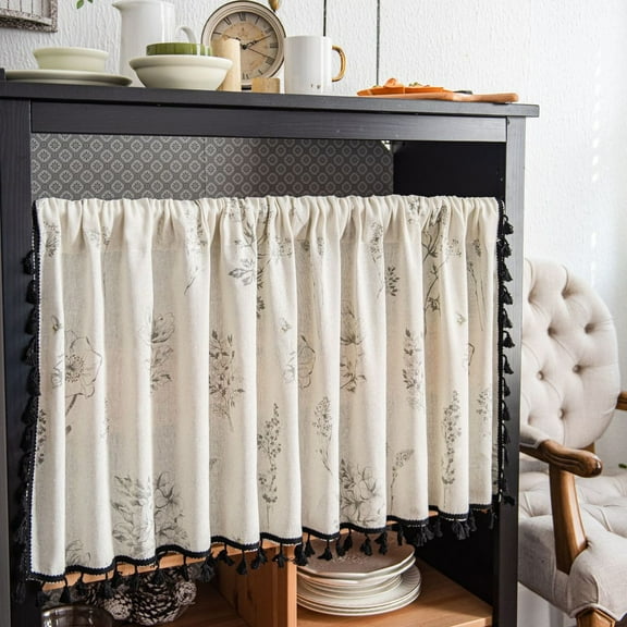 Light Blocking Valance Curtains | Short Kitchen Window Curtain Panels with Rod Pocket for Small Windows, Bathroom, Basement | Thermal Insulated Beige Cotton Linen Fabric for Home Decor