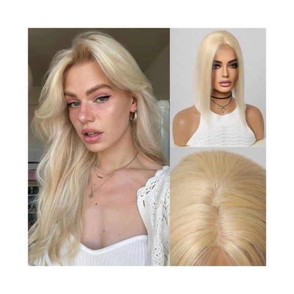 Light Blonde Human Hair Topper Middle Part Straight Remy Hair Pieces 1012 CM Silk Base Clip In Topper for Women with Thinning Hair