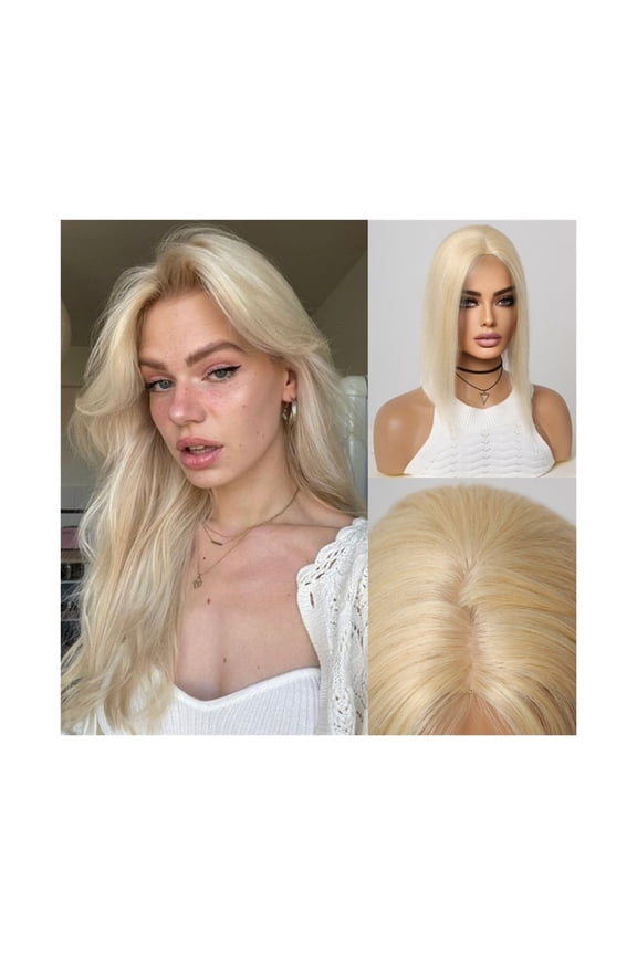 Light Blonde Human Hair Topper Middle Part Straight Remy Hair Pieces 1012 CM Silk Base Clip In Topper for Women with Thinning Hair