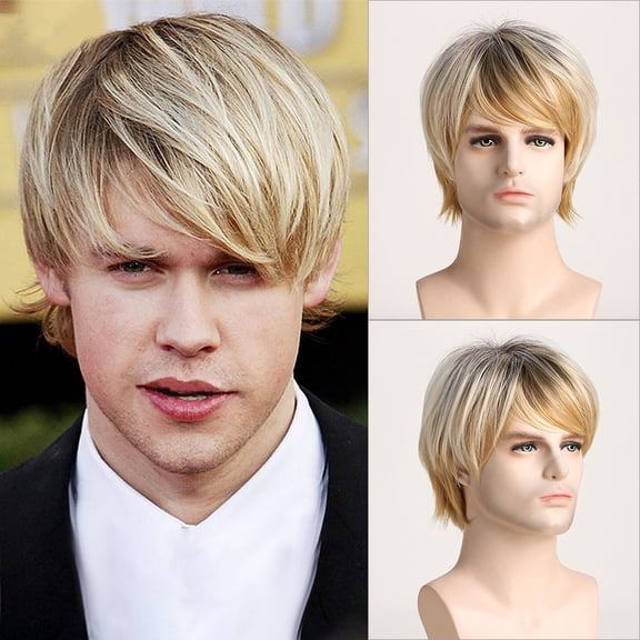 Light Blonde Short Hair Men's Synthetic Synthetic Wigs Hair Wigs - High Temperature Wire, 28cm, 57cm Head Circumference