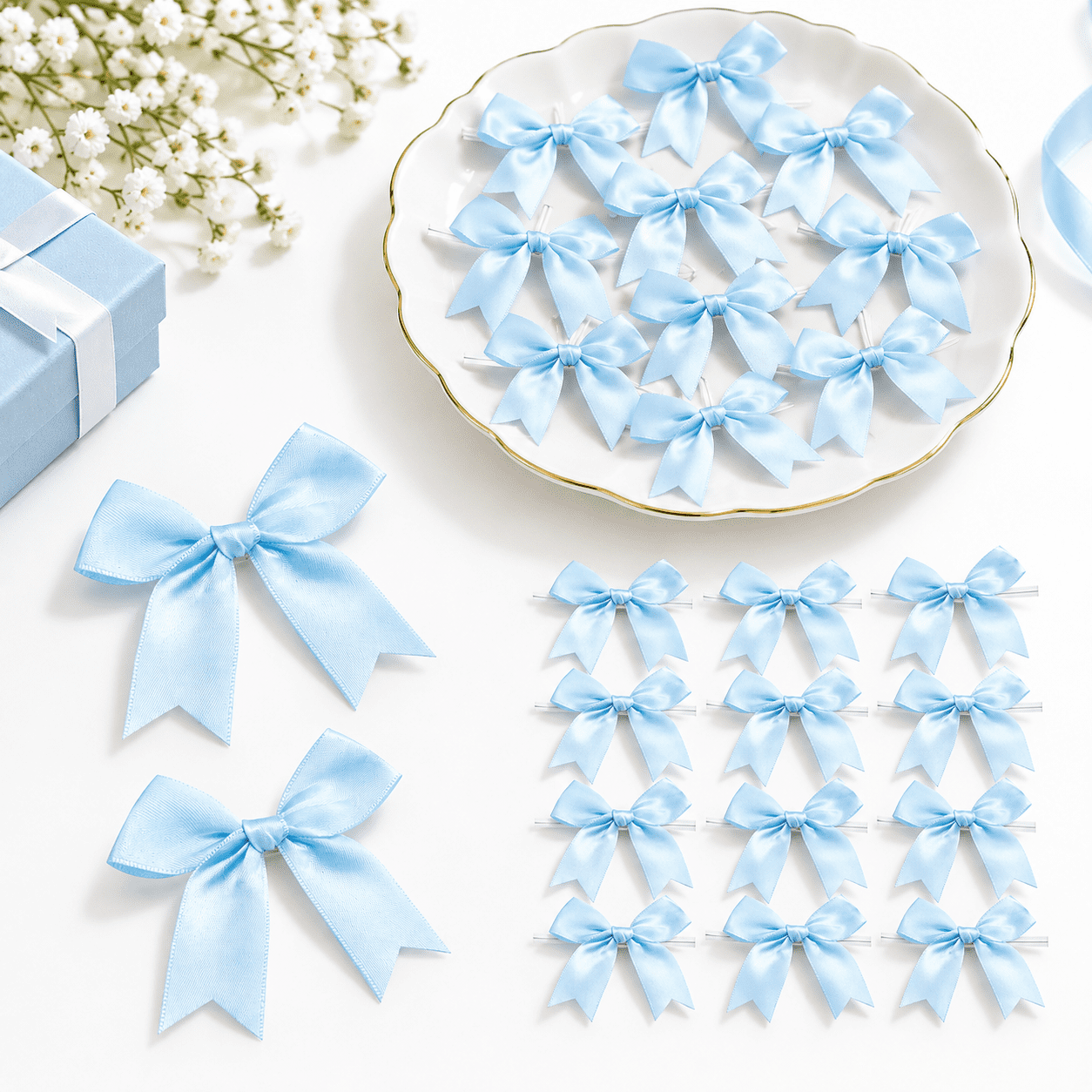Twisted Ribbons Blue Light Blue 1 Count(Pack of 120) 3.3 Inch Satin Ribbon Twist Tie Bows ...