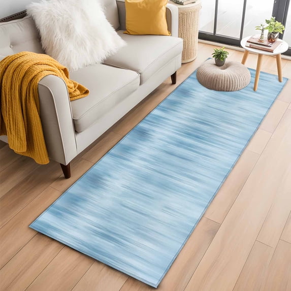 Light Blue 2'x6' Runner Rugs for Hallway Kitchen Bedside Non Slip Washable, Modern Abstract Art Ombre Striped Entryway Rug Runners with Rubber Backing, Long Carpet Runner for Laundry Room