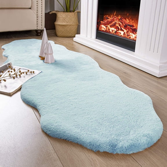 Light Blue 2x6 Feet Faux Rabbit Fur Fuzzy Soft Fluffy Plush Cozy Shaggy Area Rug
