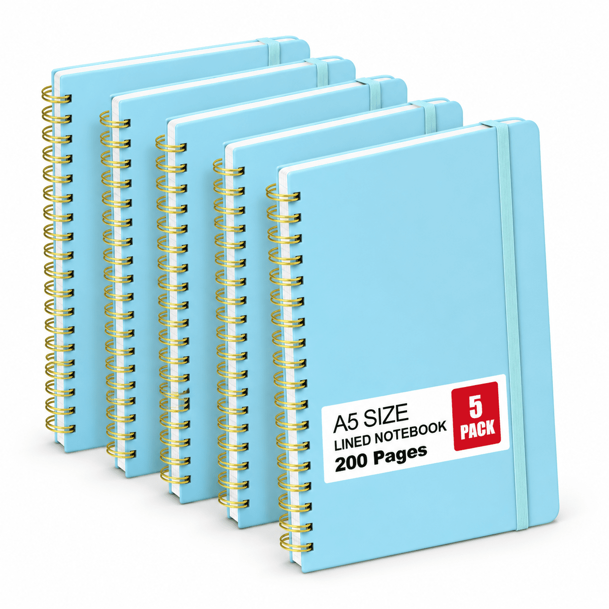 Jorunal Notebook Light Blue 5 Pack Hardcover Spiral Lined Notebooks, 8.3x6.3 Inch ...