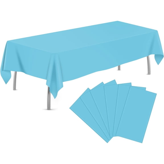 Light Blue 6 Pack Plastic Table Cloth 54" x 108", Disposable Tablecloths Rectangle Table Cover, Plastic Tablecloths for Parties