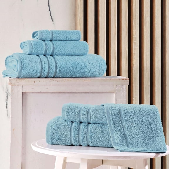 Light Blue 6 Piece Bath Towels Set for Bathroom Original Turkish Cotton Soft, Absorbent and Premium 2 Bath Towels, 2 Hand Towels, 2 Washcloths