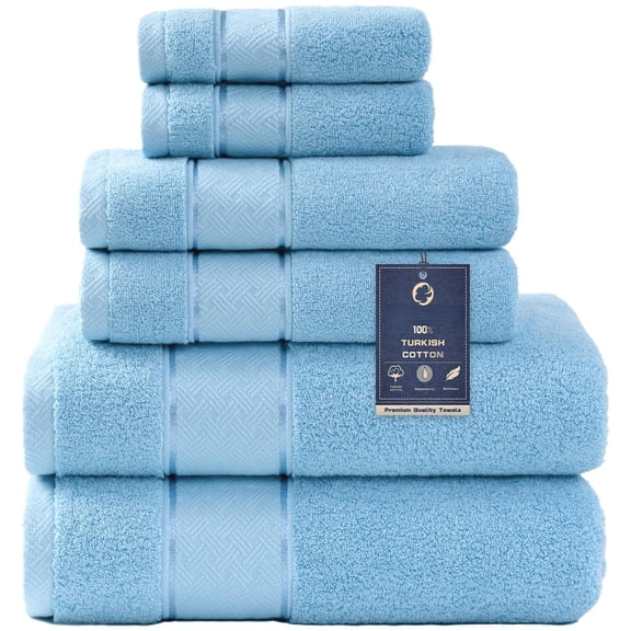 Light Blue 6 Piece Towels Set, Bath Hand Washcloth Set for Bathroom Home Hotel Spa