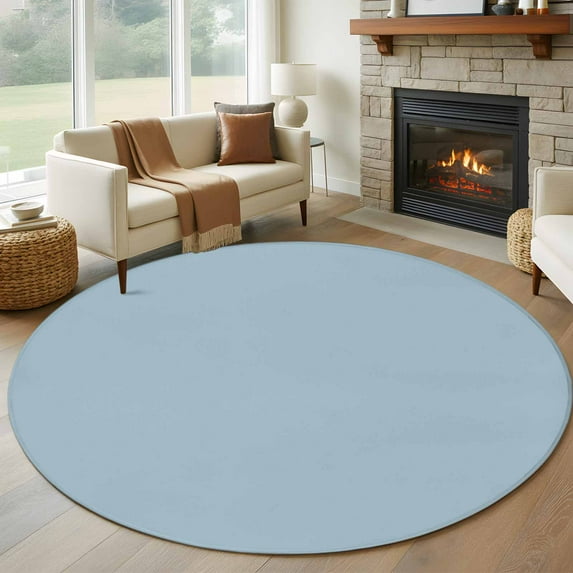 Light Blue 7ft Round Rug, Farmhouse Solid Blue Color Modern Art Non-Skid Rubber Backing Large Area Rugs - Living Room Bedroom Home Office, Indoor Floor Mat Carpets Washable Rug