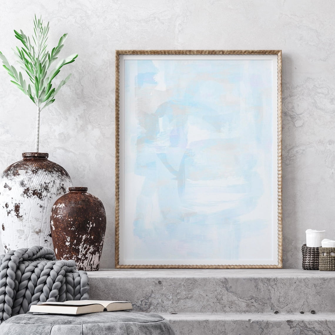 Light Blue Abstract Wall Art Print, Pastel Beach House Decor - Walmart.com