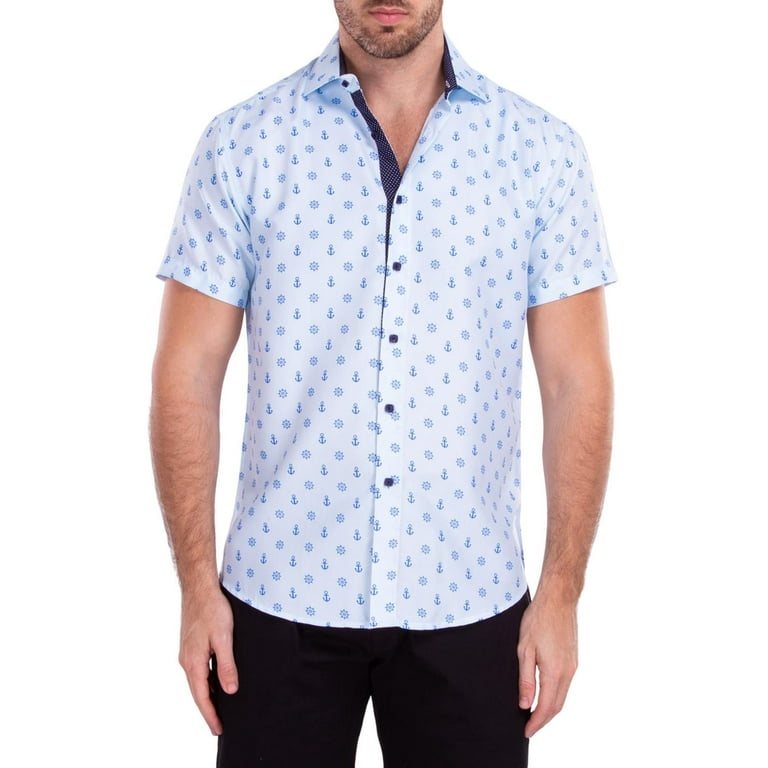 Blue short sleeve hotsell button up shirt