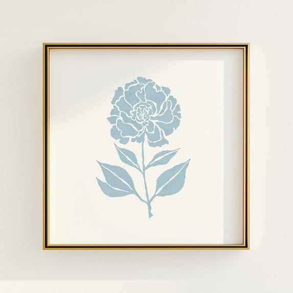 Light Blue And White Floral Botanical Poster Grandmillennial Art V2, Stretched Canvas 12x16in