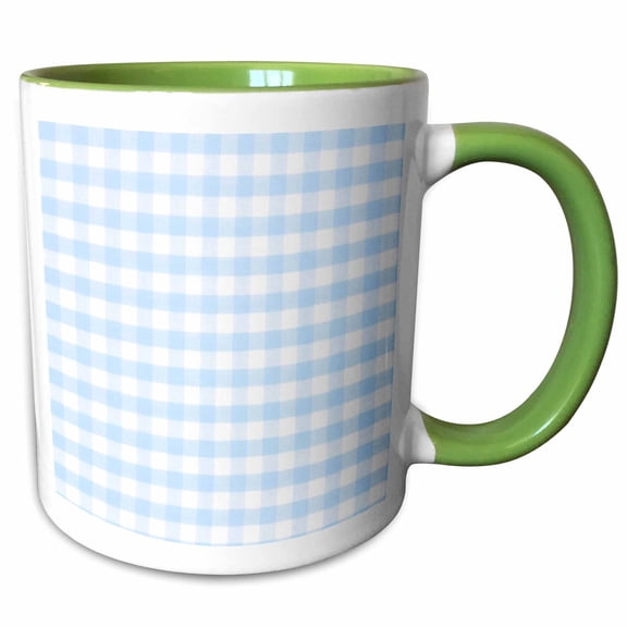 3drose, Light Blue and White Gingham Pattern - Pretty Country Rustic Kitchen Dining Cute Checkered Checked, 11oz Two-tone Green Mug