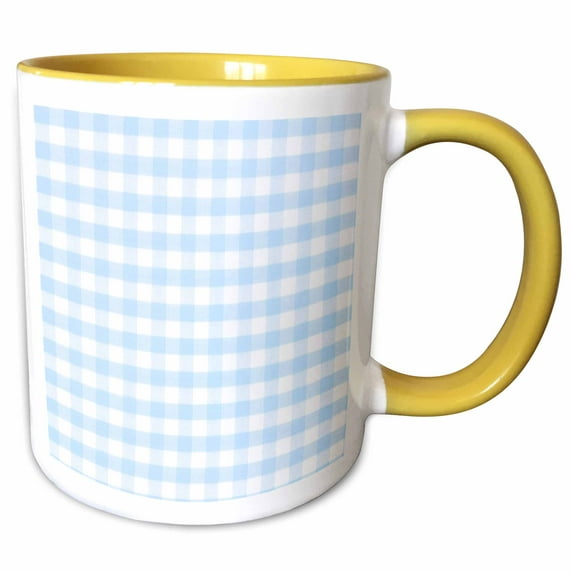 3drose, Light Blue and White Gingham Pattern - Pretty Country Rustic Kitchen Dining Cute Checkered Checked, 11oz Two-tone Yellow Mug