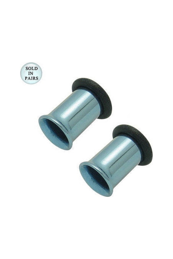 Light Blue Anodized Titanium Tunnel Eyelet Plugs with O Rings - 2 Gauge