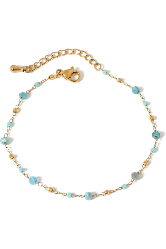 Light Blue Apatite Bracelets for Women 18K Gold Plated Handmade Dainty Apatite Beaded Link Bracelet Natural Apatite Bracelet Jewelry Gift for Wife Girlfriend Sister