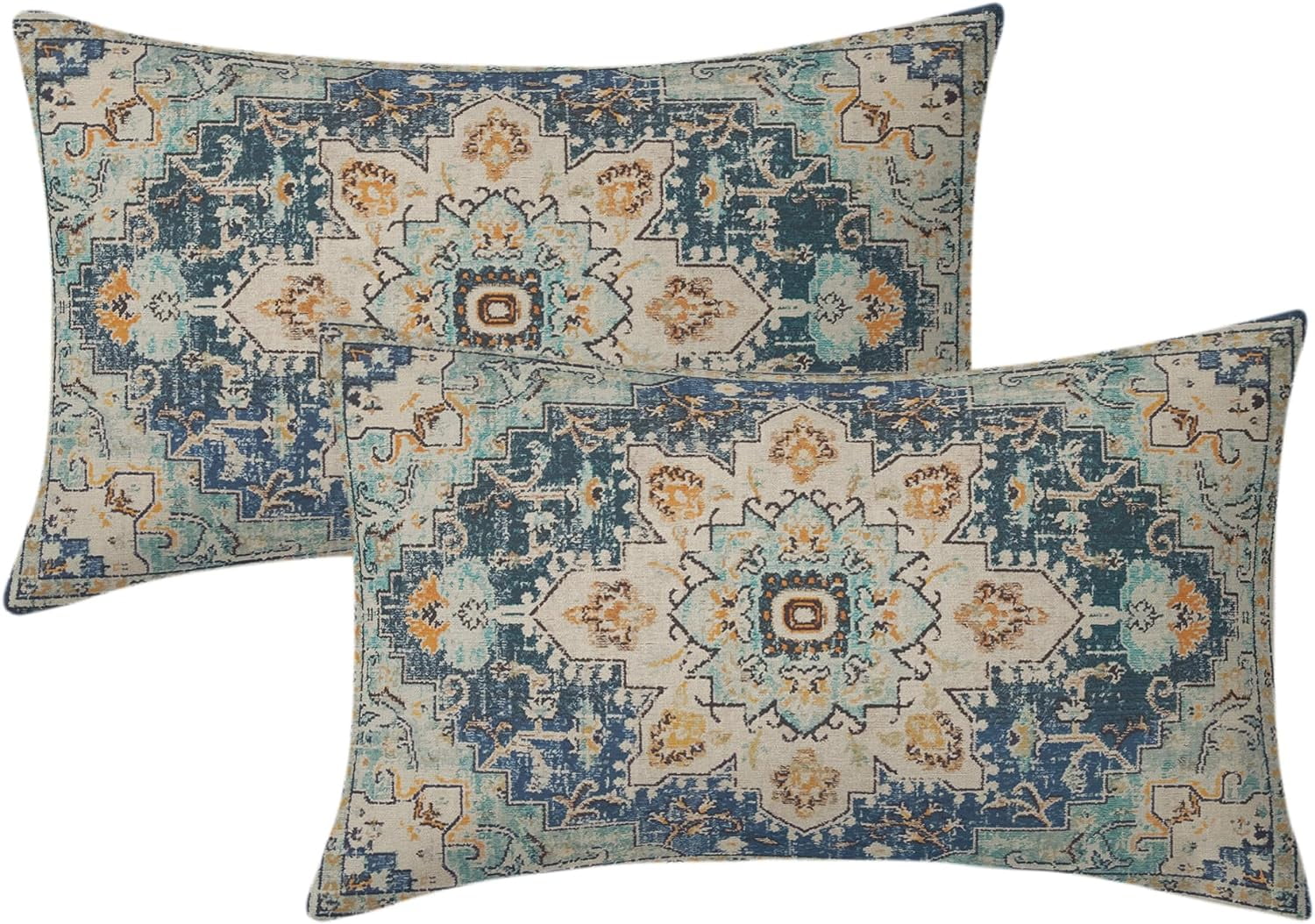 Light Blue Aqua Teal Boho Lumbar Pillow Covers 12x20 Set of 2 Rustic ...