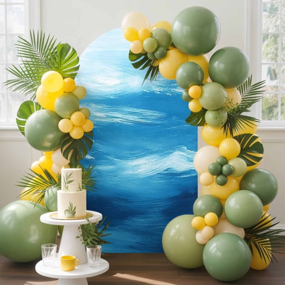 Light Blue Arch Backdrop Cover, 4FT, Ocean Wave Abstract Gradient Blue Sea Scenery Spandex Arch Covers Double-Sided Backdrop for Wedding Birthday Party Photo Background Decoration