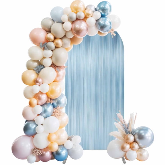 Light Blue Arch Backdrop Cover, Spandex Fitted Wedding Arch Cover, Modern Abstract Art Ombre Striped Round Top Stand Covers for Birthday Ceremony Bridal Shower Party Decor 4x1.65 Ft