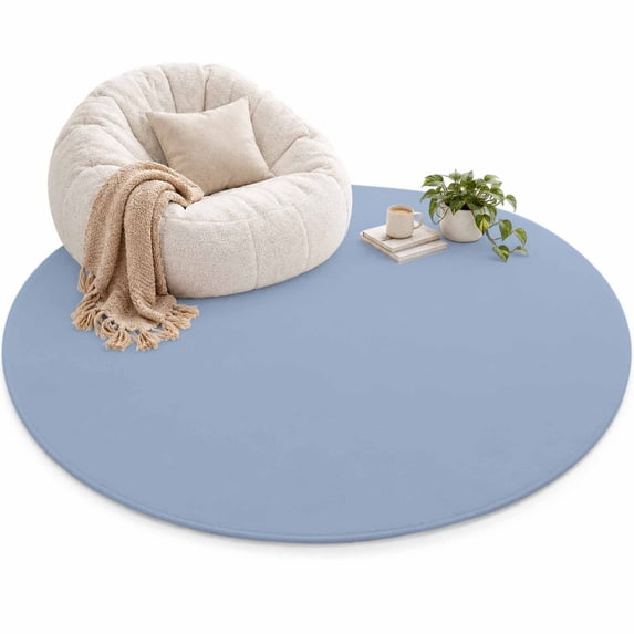 Light Blue Area Rug 4', Solid Color Soft Mat Non-Slip Silicone Backing ...