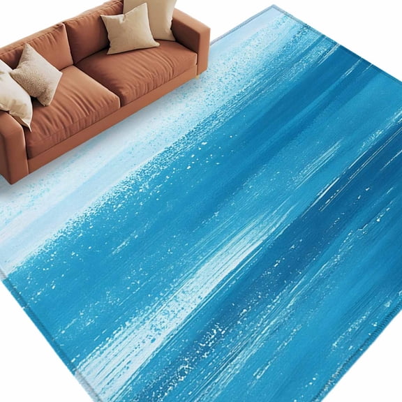 Light Blue Area Rug 5x8ft Gradient Abstract Waves Tranquility Sea Surface Non-Slip Washable Square Rugs Soft Felt Indoor Floor Mat for Bedroom Kitchen Living Room Bathroom
