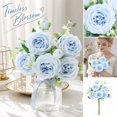 thumbnail image 1 of Light Blue Artificial Persian Rose Bouquet with 5 Large Blooms and 4 Buds, 12.6-Inch Faux Silk Flower Arrangement for Home and Wedding Table Decor, 1 of 5