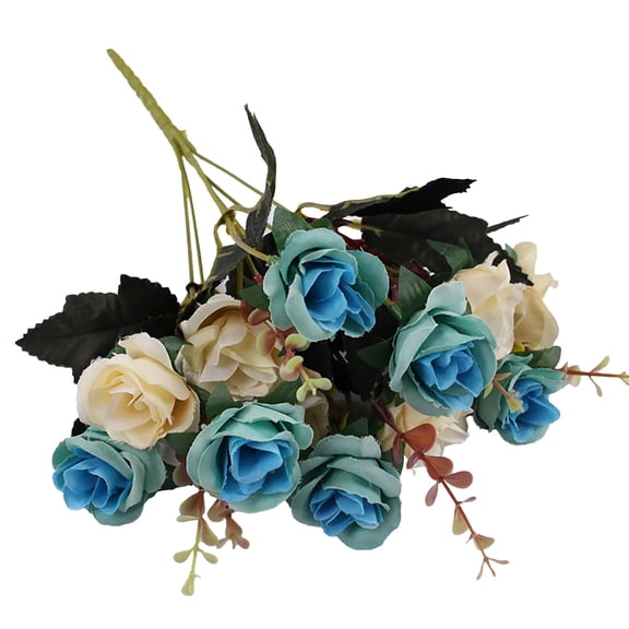 Light Blue Artificial Roses 12Pcs Silk Flowers Fake Roses Bouquet Teal Flowers Table Centerpiece for Wedding Christmas Home Decor