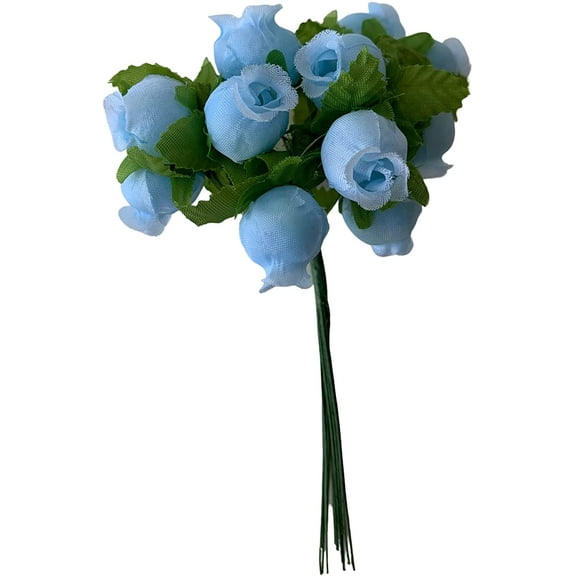 Light Blue Artificial Silk Flower Roses - 12 Mini Bouquets of 12 Rosebuds, 144 Rosebuds Total, Wedding, Easter, Reception, Anniversary, Bridal Shower
