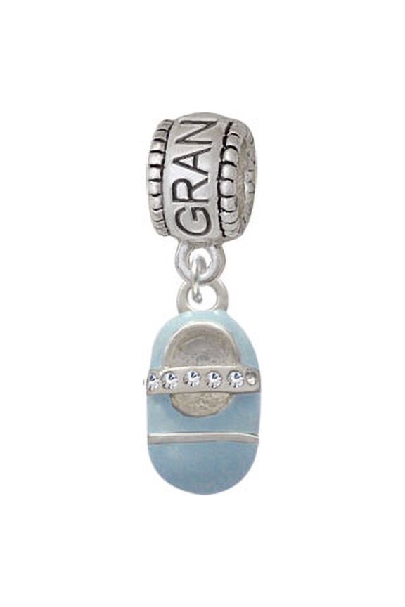 Light Blue Baby Shoe with Crystal Strap - Grandmother Charm Bead