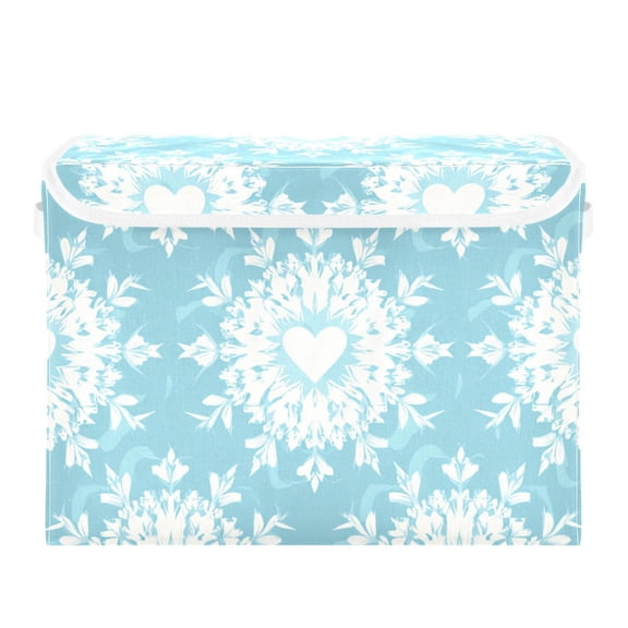Light Blue Background Christmas Snowflakes with Hearts Foldable Storage Bins with Lids Handles Collapsible Storage Containers Tote Boxes 16.5 x 12.6 x 11.8 inches