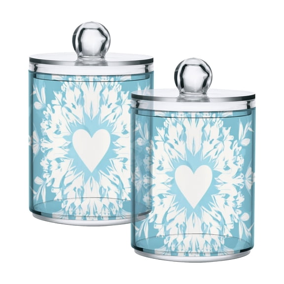 Light Blue Background Christmas Snowflakes with Hearts Translucent Plastic Cans Storage Canisters with Lid Set of 2