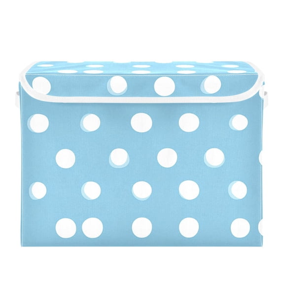 Light Blue Background White Dots Foldable Storage Bin with Lid and Handle Collapsible Storage Box 16.5 x 12.6 x 11.8 inches