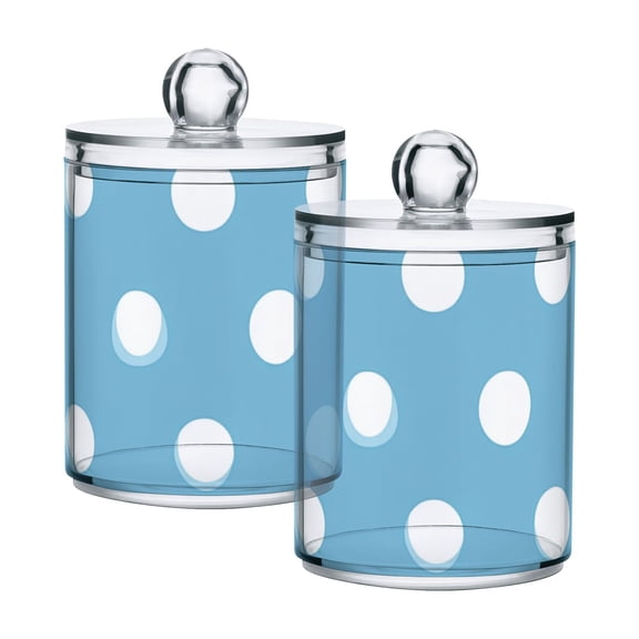 Light Blue Background White Dots Translucent Plastic Cans Storage Canisters with Lid Set of 2
