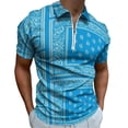thumbnail image 1 of Light Blue Bandana Men Zipper T-shirt Summer Casual Short Sleeve T-shirt Top, 1 of 7