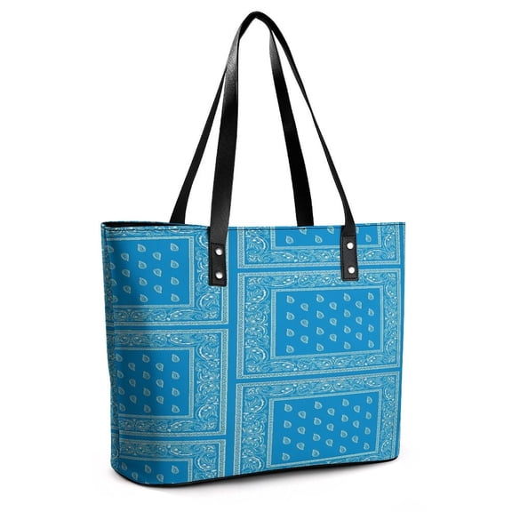 Light Blue Bandana Woman Leather Handbags Large Tote Bag Fashion Portable Handbags With Zipper