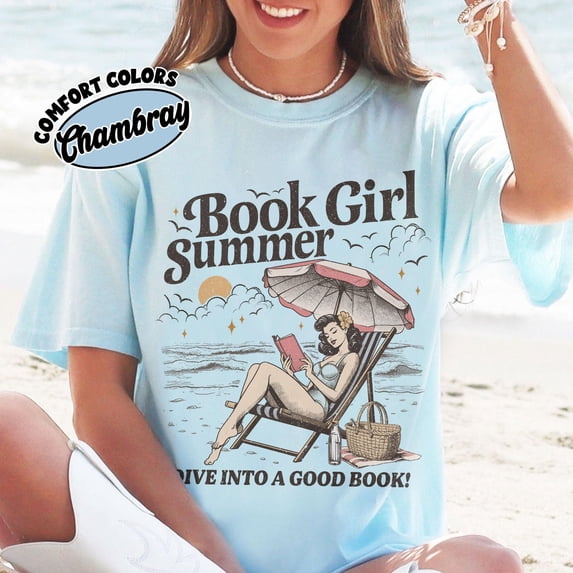 Light Blue Beach Reading Design Comfort Colors T-Shirt for Book Lovers
