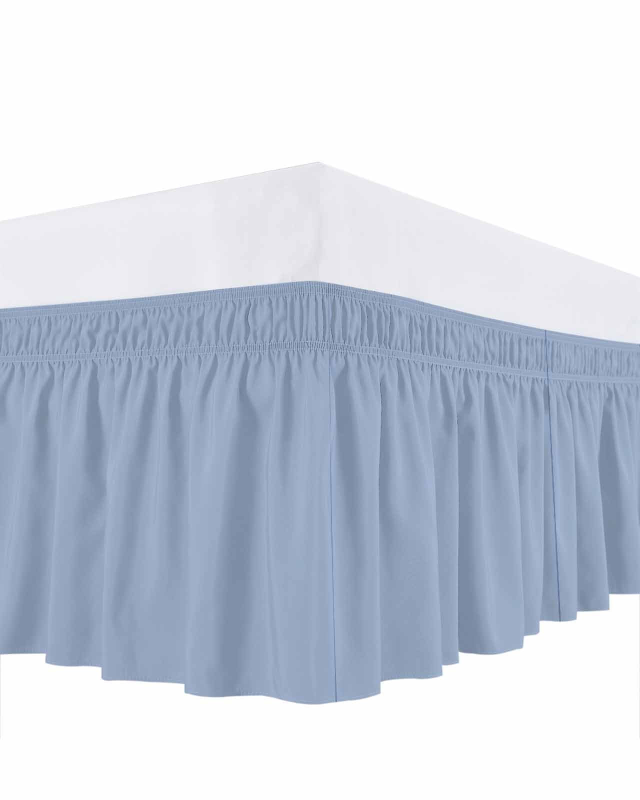 Light Blue Bed Skirt Solid Color Bed Skirts King Size 18 Inch Drop, Wrap Around Dust Ruffle&nbsp;Bedskirt with Adjustable Elastic Belt for Queen Size Beds