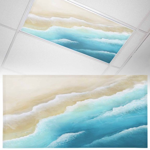 Light Blue Beige Beach Fluorescent Light Covers Abstract Gradient Sandy Ocean Waves Magnetic Light Filters Ceiling Lighting Panel Shade for Classroom Office Home 2 x 4 ft, 1 Pack
