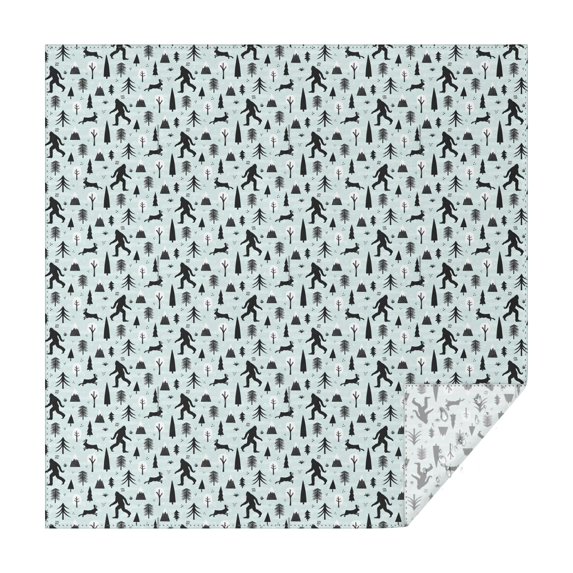 Light Blue Bigfoot and Tree Pattern Square Tablecloth,Waterproof Square Table Cover,Wipeable Spillproof Washable Table Cover for Home Kitchen Party Decor 42"X42"(107x107cm)